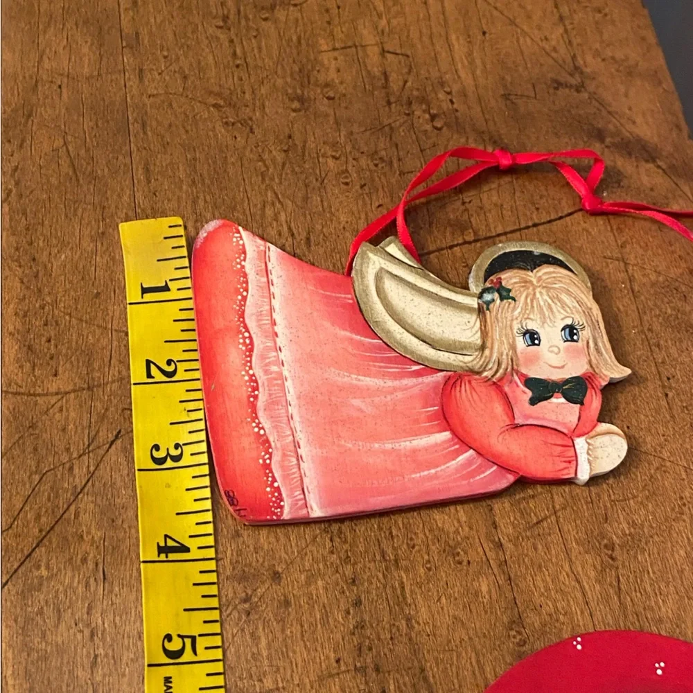 Lot of 3 Christmas Ornament Hangers Wooden Santa’s & Angel
